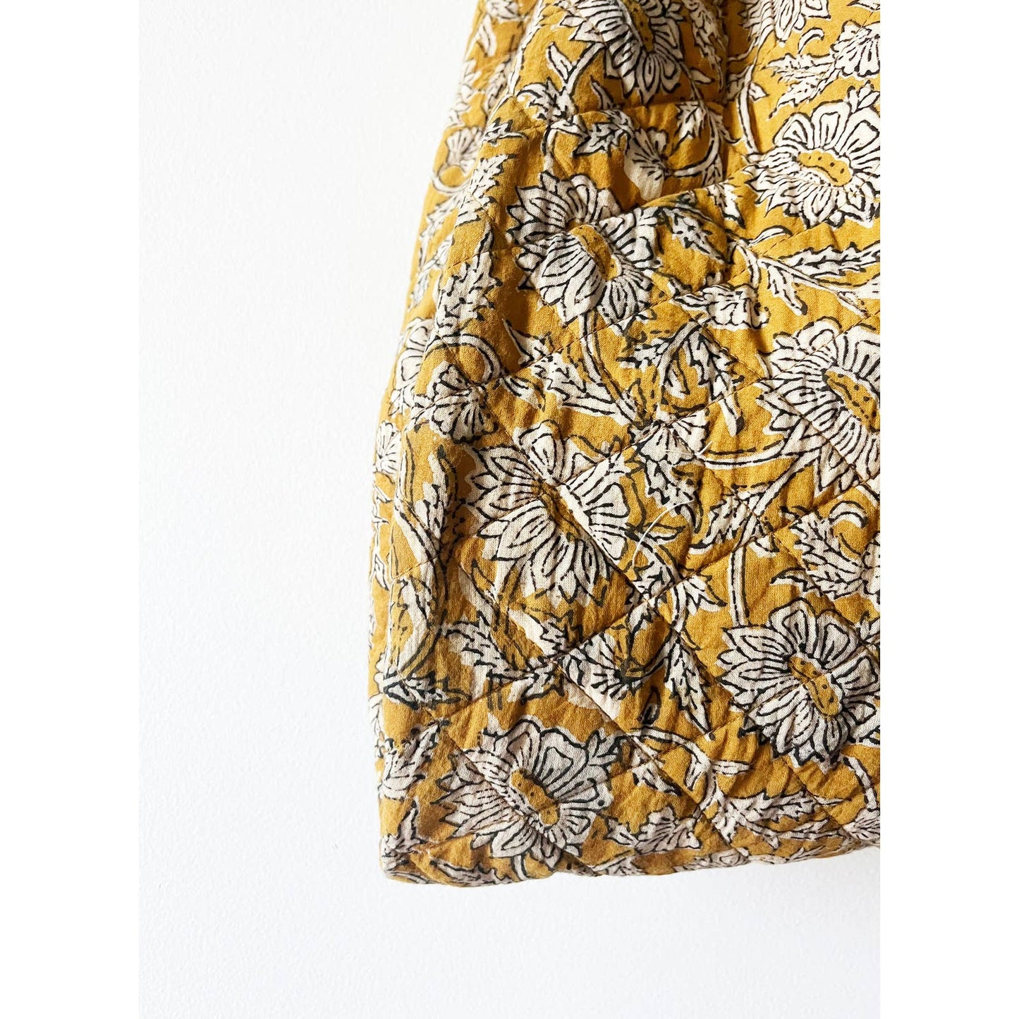 Yellow Floral Boho Print Quilted Mini Grocery Bag