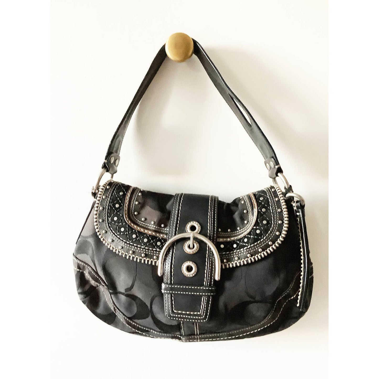 Vintage Y2k Coach Purse | Saddle Buckler Black Leather Shoulder Bag | Coach Logo Bag