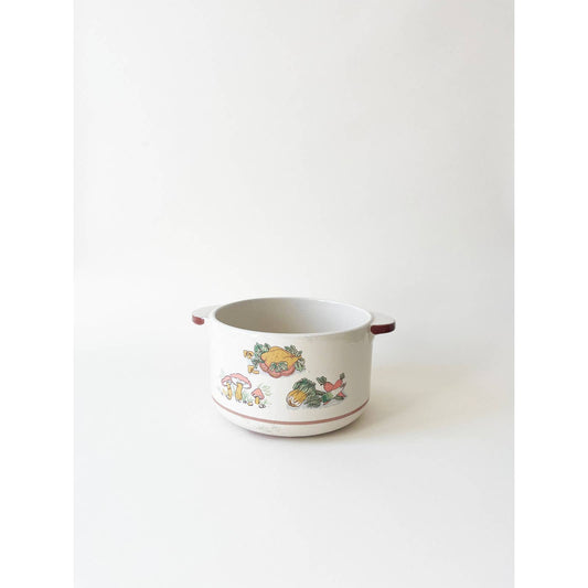 Vintage Ceramic Terracotta Kitchen Pot with Mushroom Details
