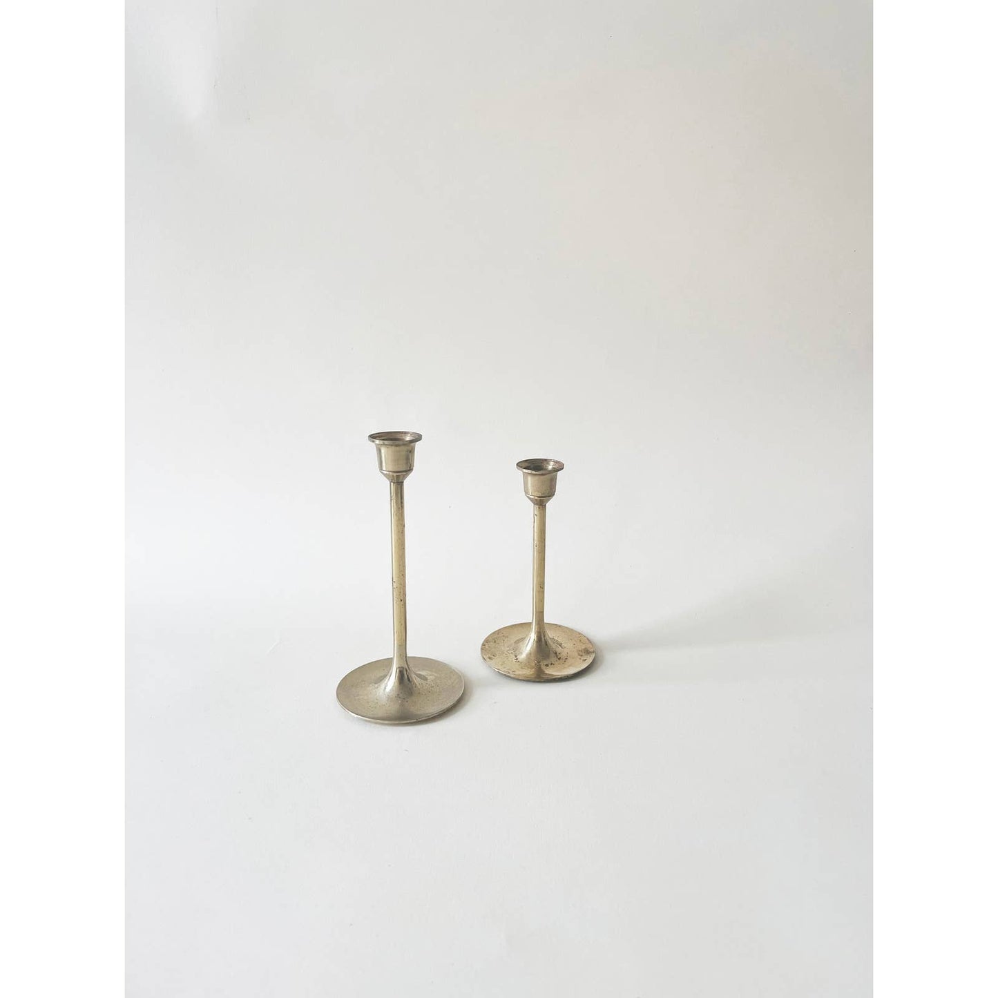 Vintage Brass Candlesticks Two Height Set