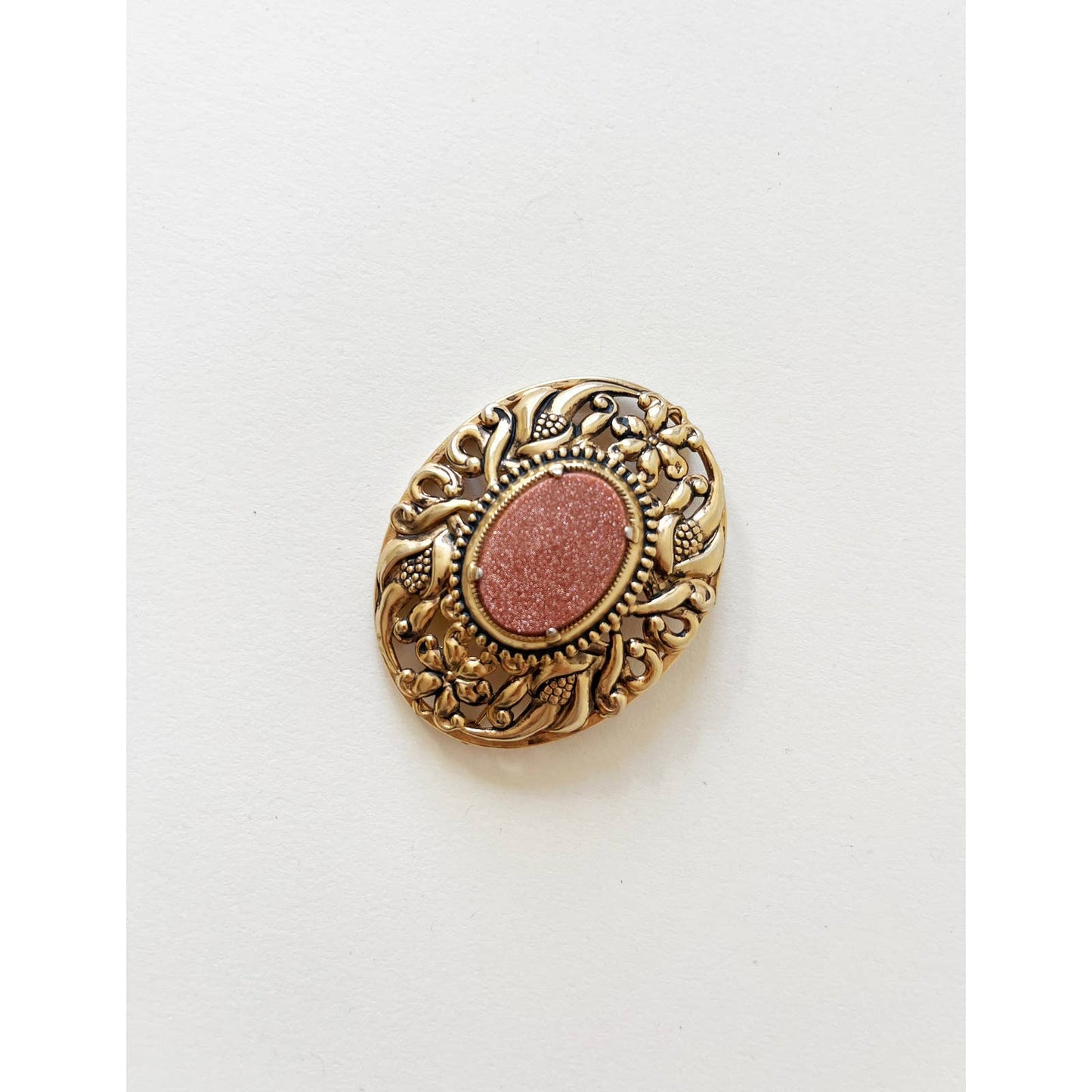 Vintage Large Orange Goldstone Classic Brooch | 90s Gold Jewelry
