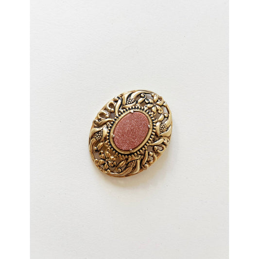 Vintage Large Orange Goldstone Classic Brooch | 90s Gold Jewelry