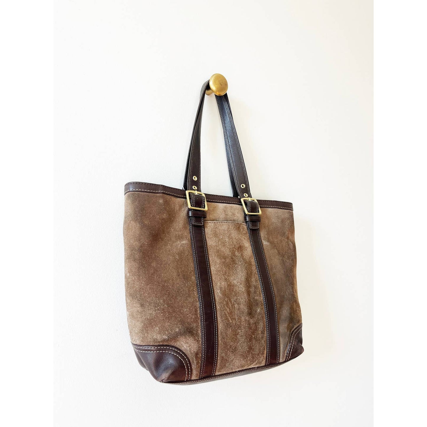 Vintage Coach Brown Suede Leather Top Handled Bag