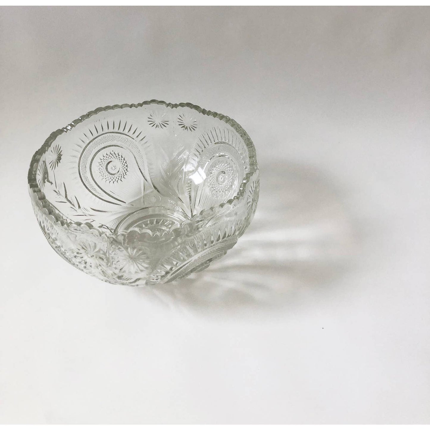 Large Vintage Glass Etched Punch Bowl