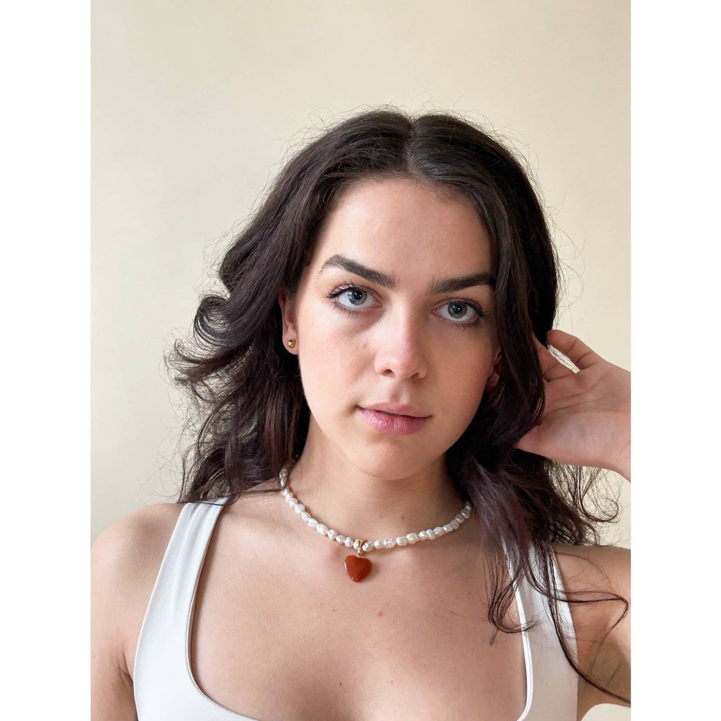 Handmade Freshwater Pearl Stone Heart Charm Necklace