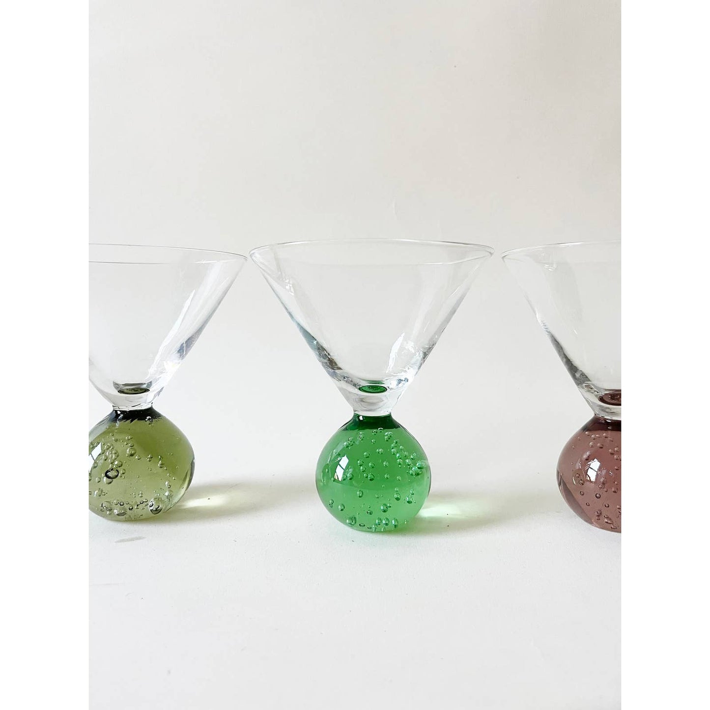 Set of 3 Unique 80's Bubble Glass Martini Glass
