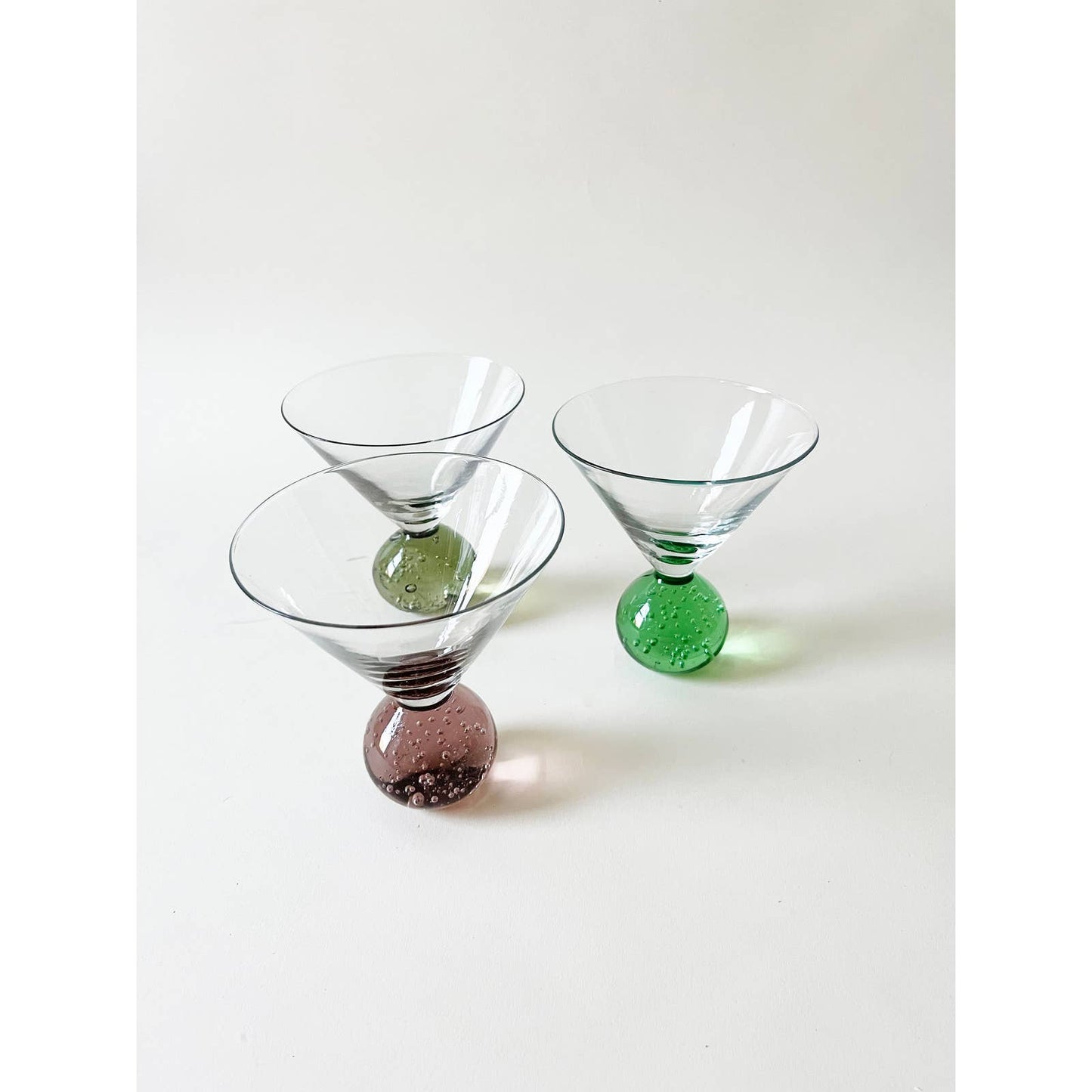 Set of 3 Unique 80's Bubble Glass Martini Glass