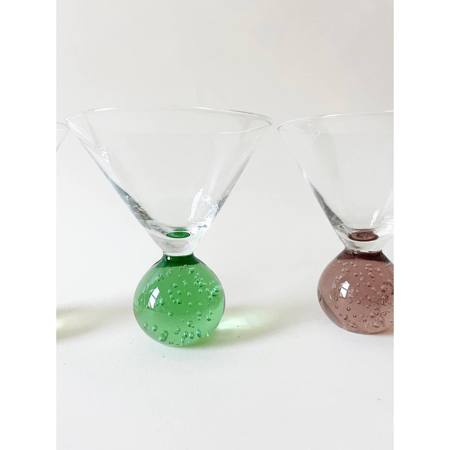 Set of 3 Unique 80's Bubble Glass Martini Glass