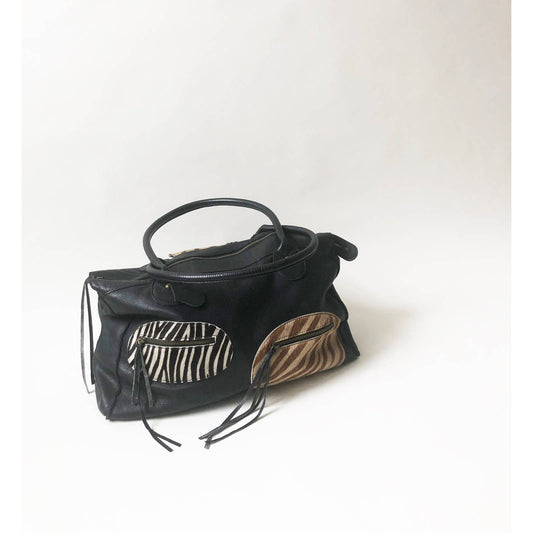 Vintage Black Leather Duffle Bag | Sofia C. Brown Leather Weekender Bag