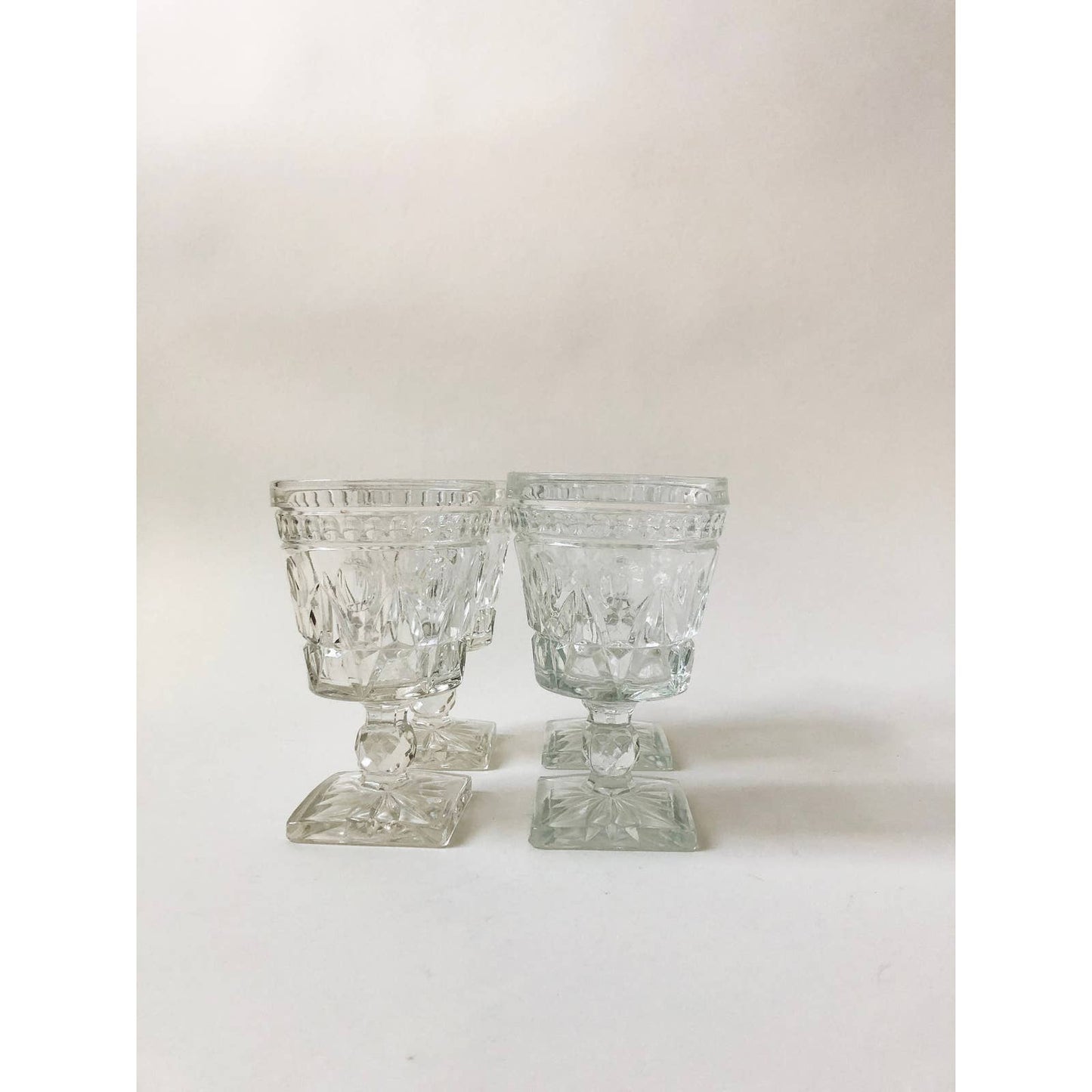 Vintage Clear Pressed Glass Pedestal Drink Ware Set of 4