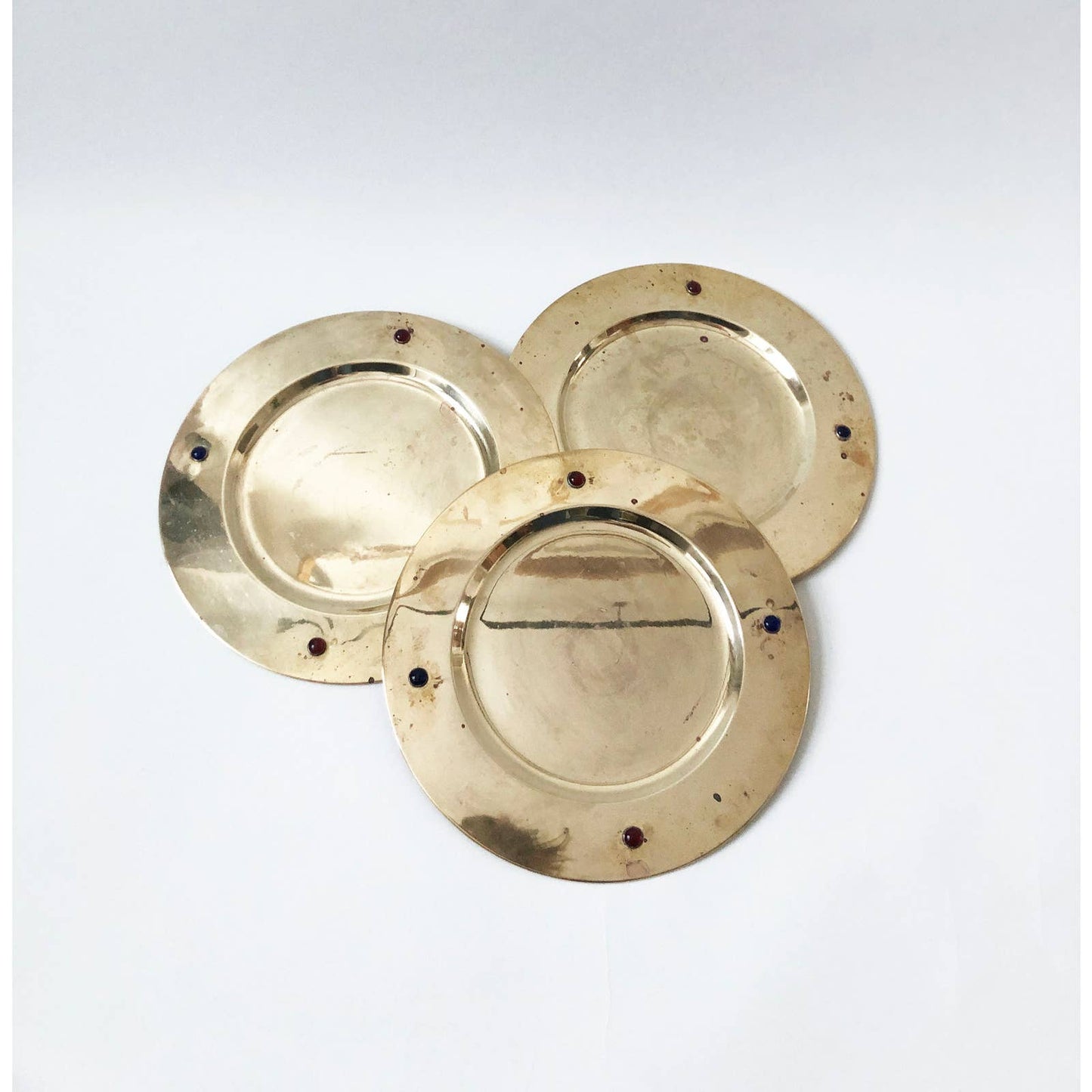 Vintage Brass Gold Round Tray w/ Jewels