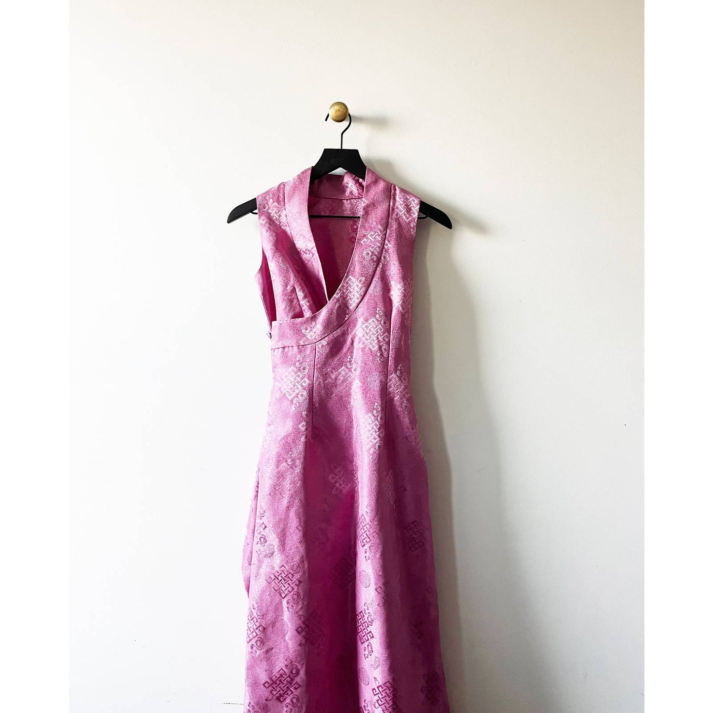 Long Vintage Pink Dress With Asian Details