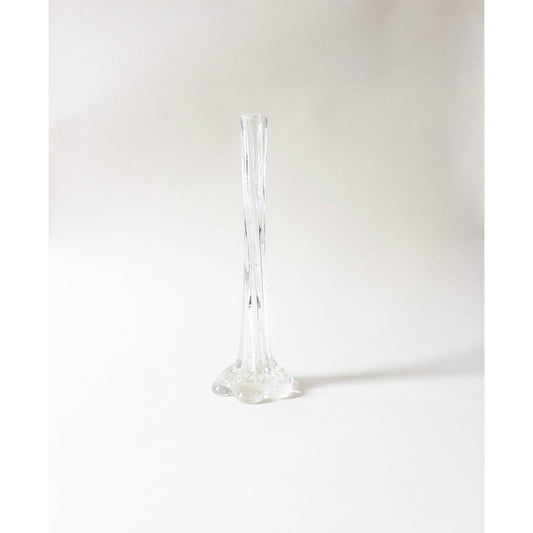 Vintage Tall Clear Glass Vase with Flower Base