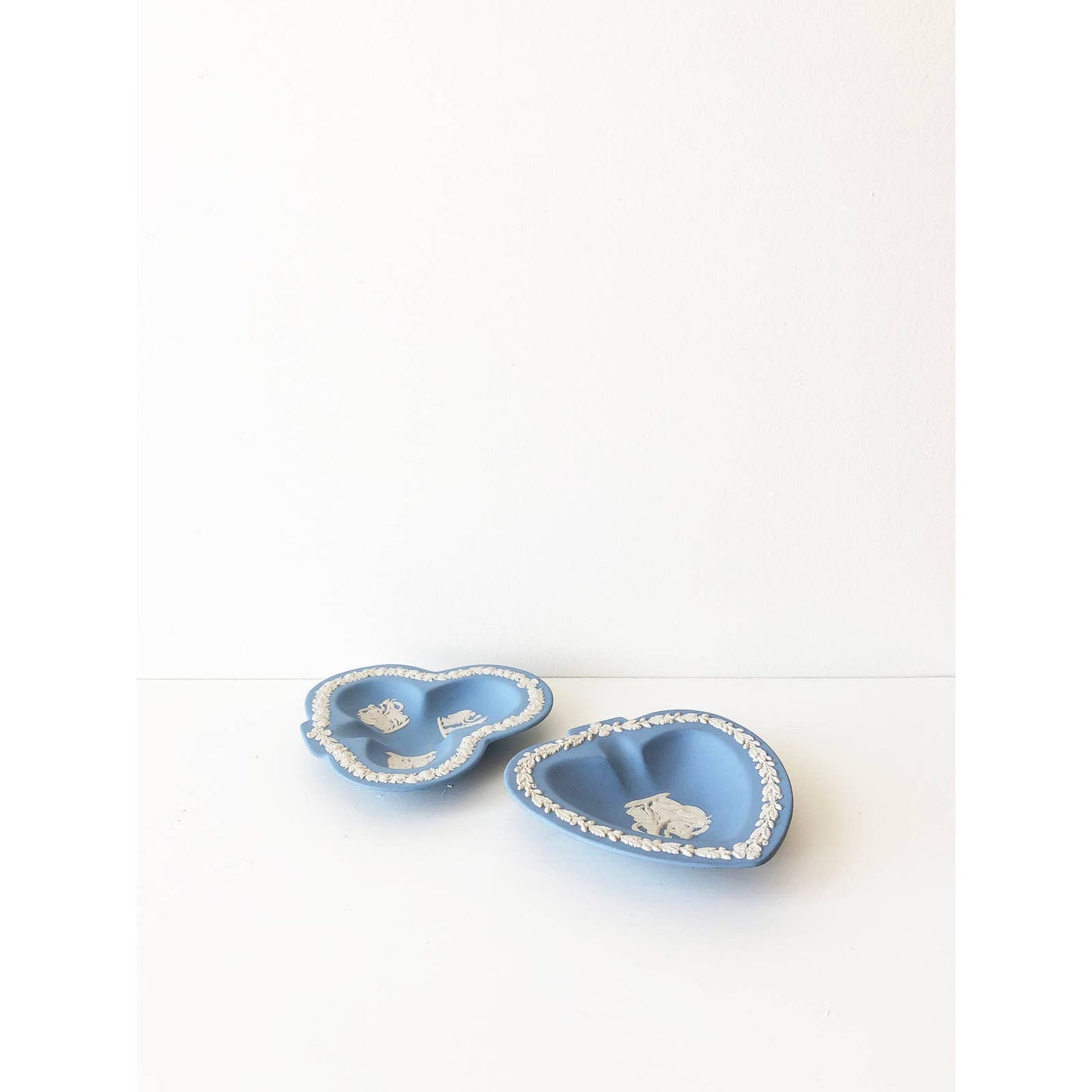 Pair of Vintage Wedgewood Blue Jasperware Club Clover and Heart