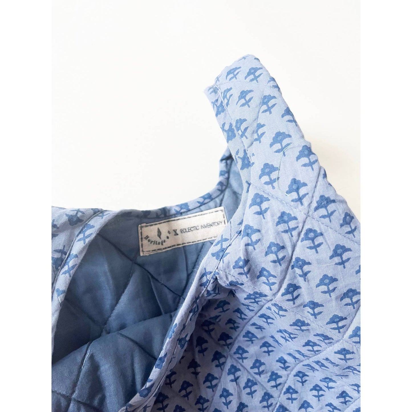 Blue Boho Print Quilted Mini Grocery Bag