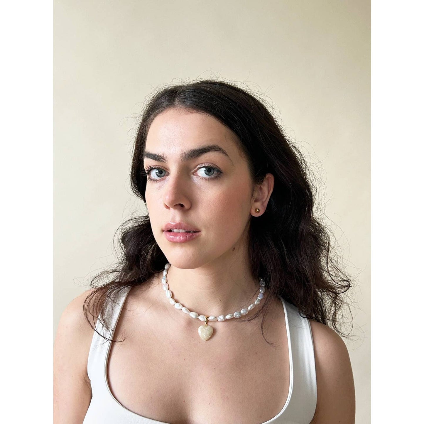 Handmade Large Freshwater Pearl Stone Heart Charm Necklace
