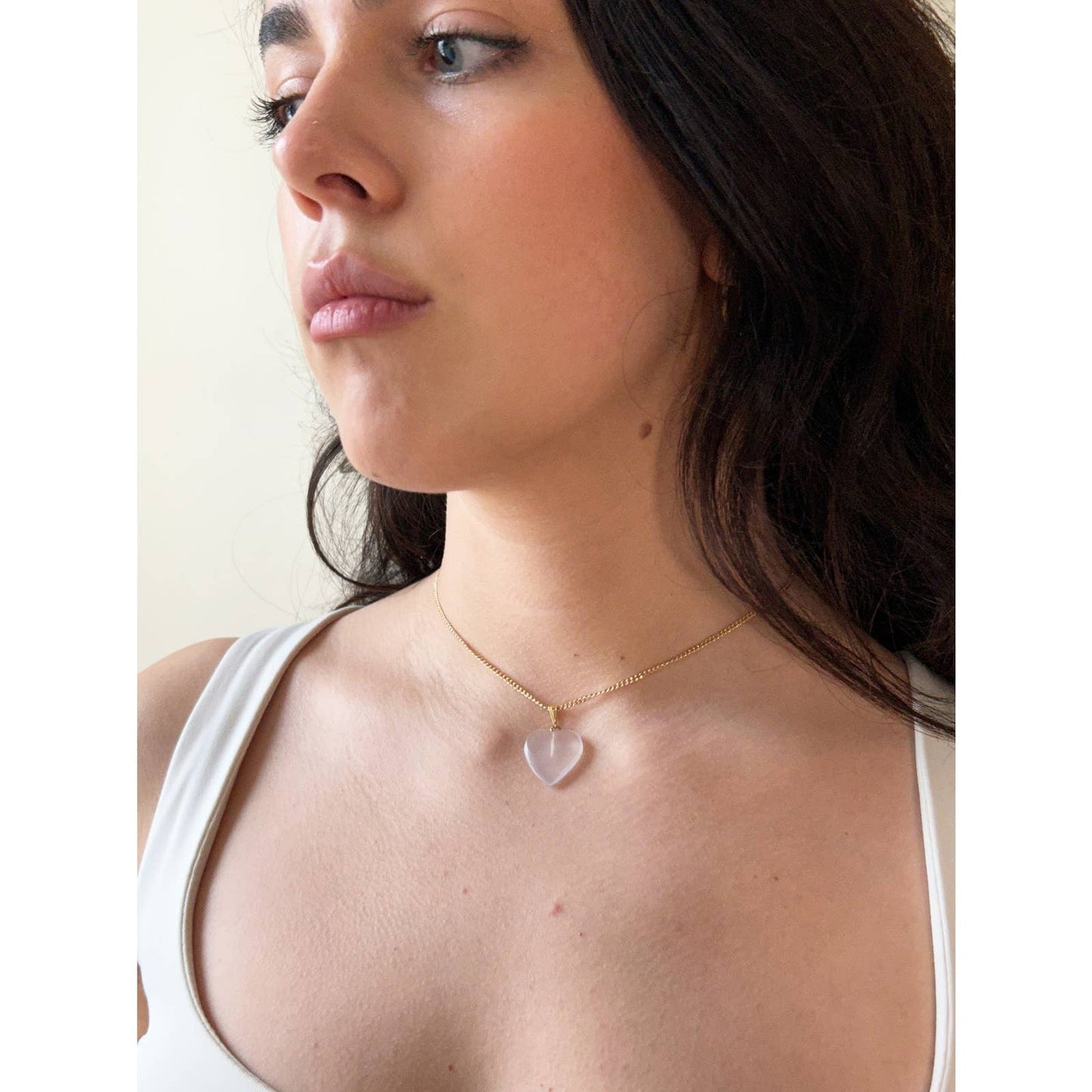 Handmade Stone Heart Charm Necklace on Gold Chain