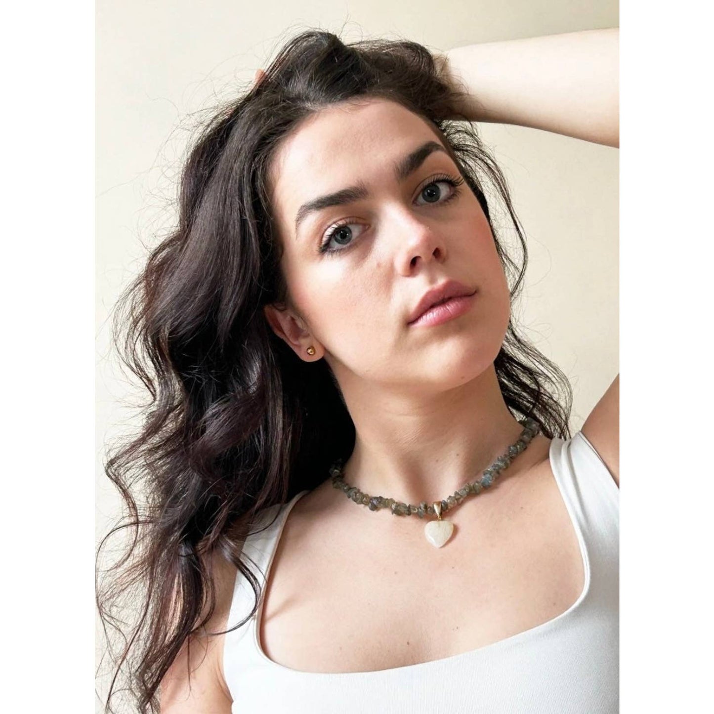 Handmade Quartz Labradorite Stone Heart Charm Necklace