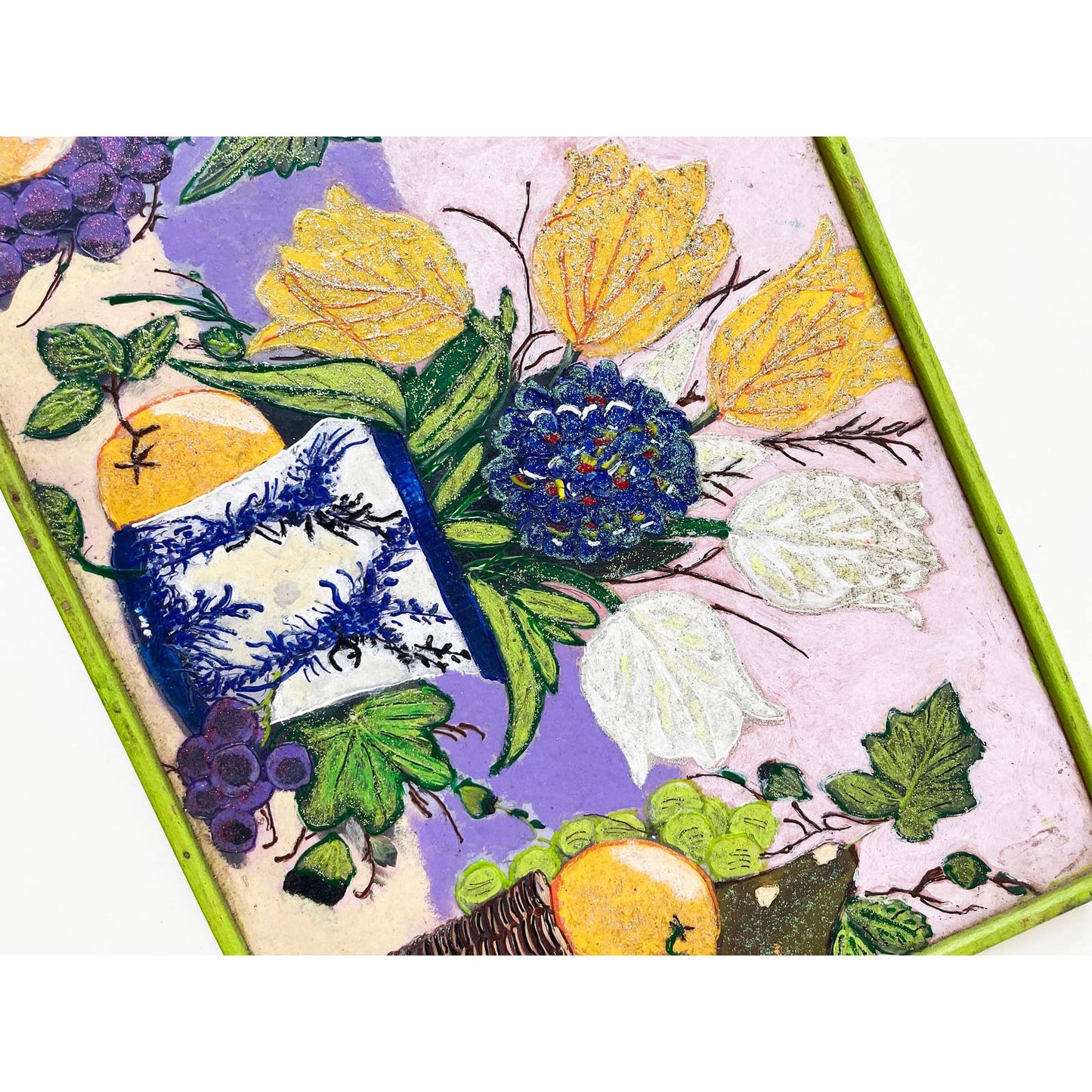 Vintage Hand Painted Colorful Floral Art