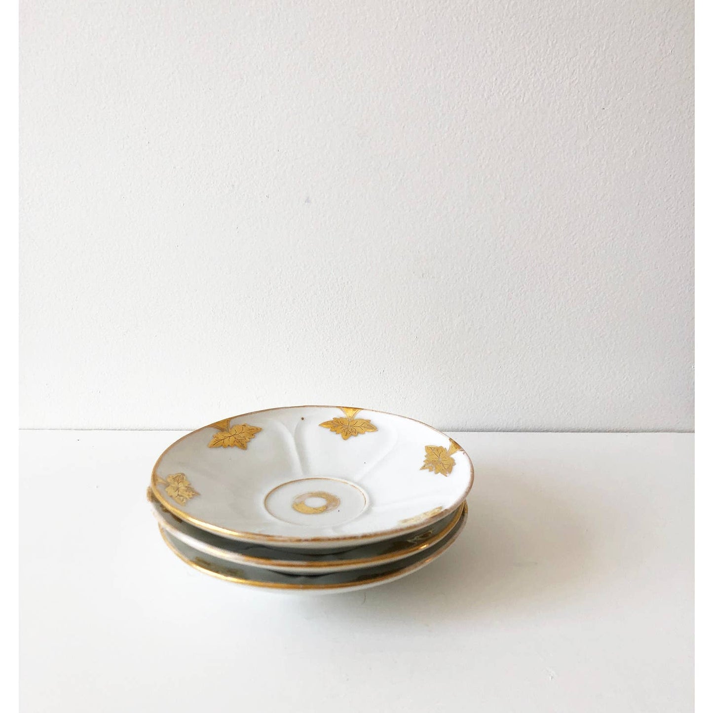Vintage Ceramic Small Saucer Plates w/ Gold Detailing Set of 3