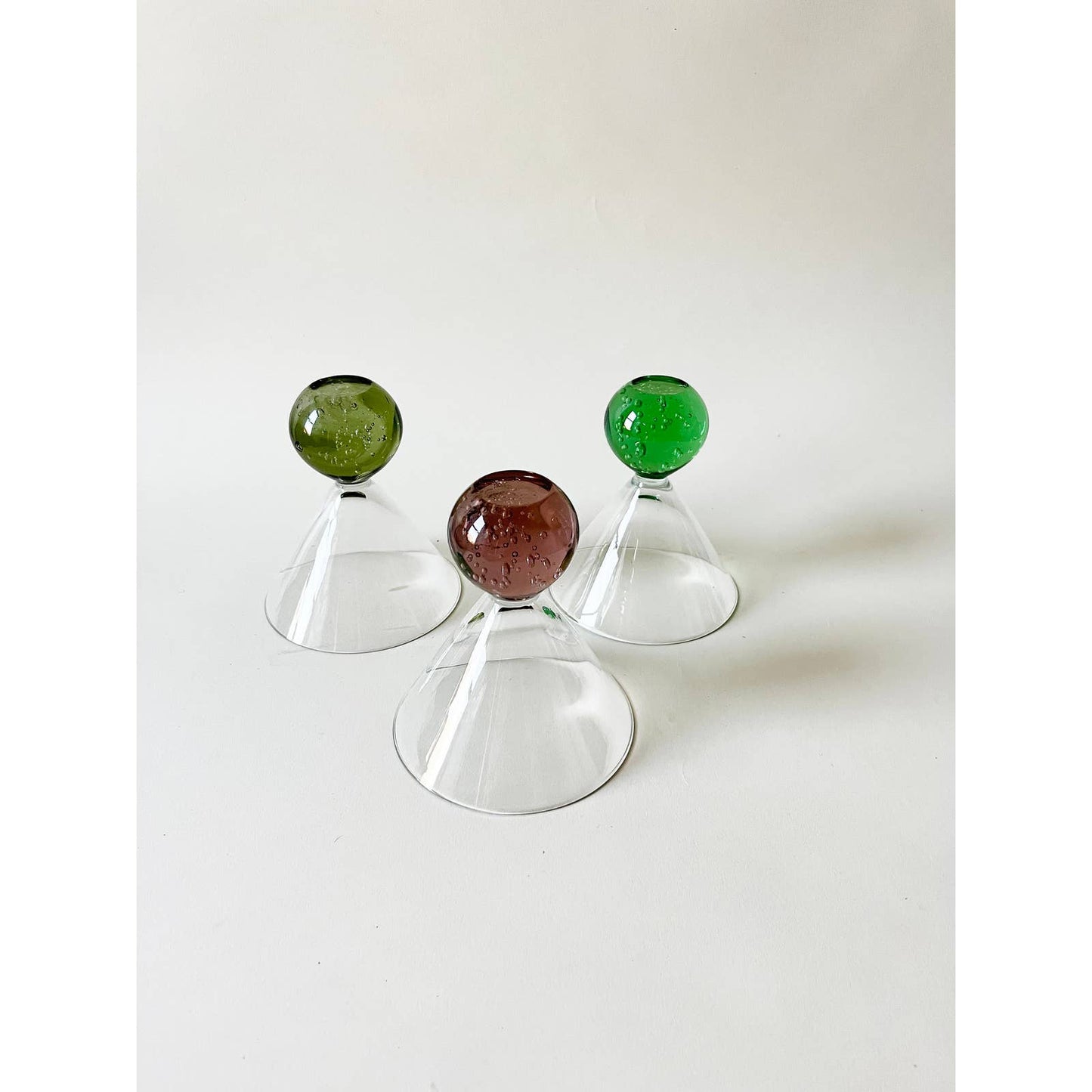 Set of 3 Unique 80's Bubble Glass Martini Glass