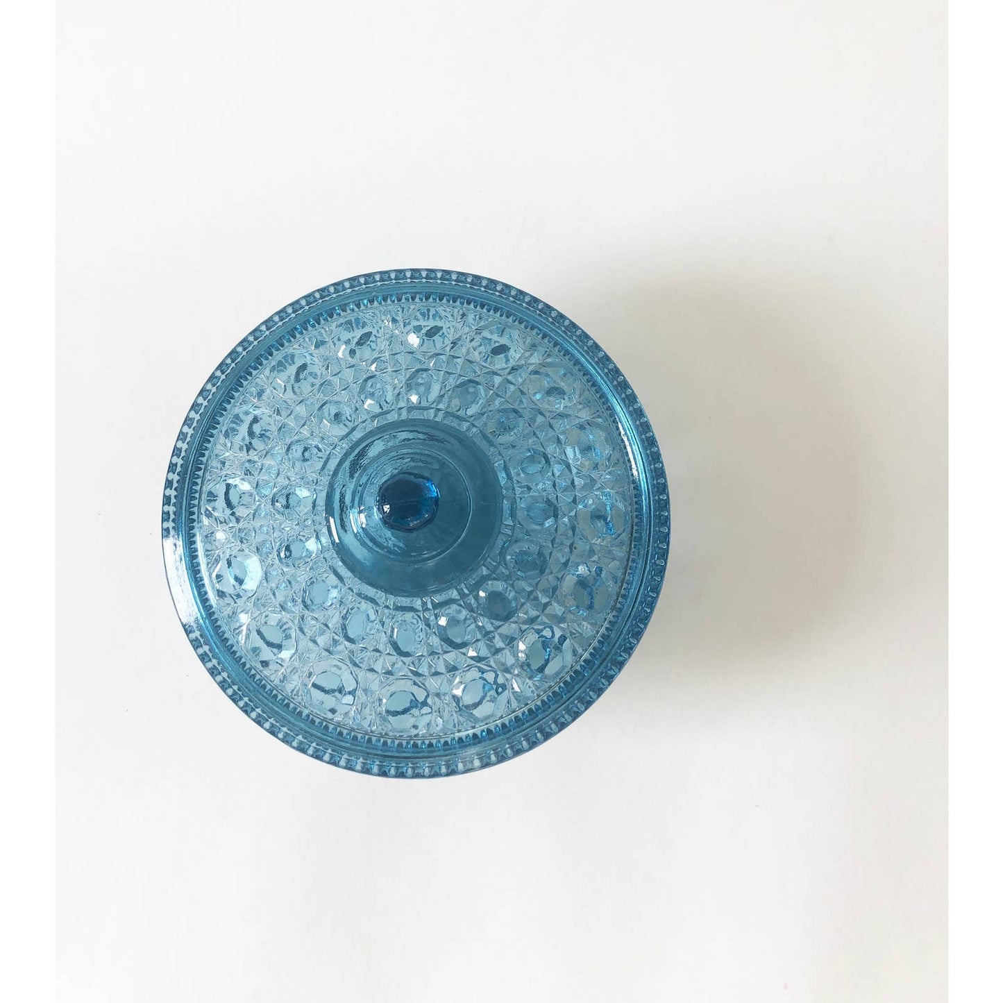 Vintage Light Blue Pressed Glass Catchall Bowl with Lid