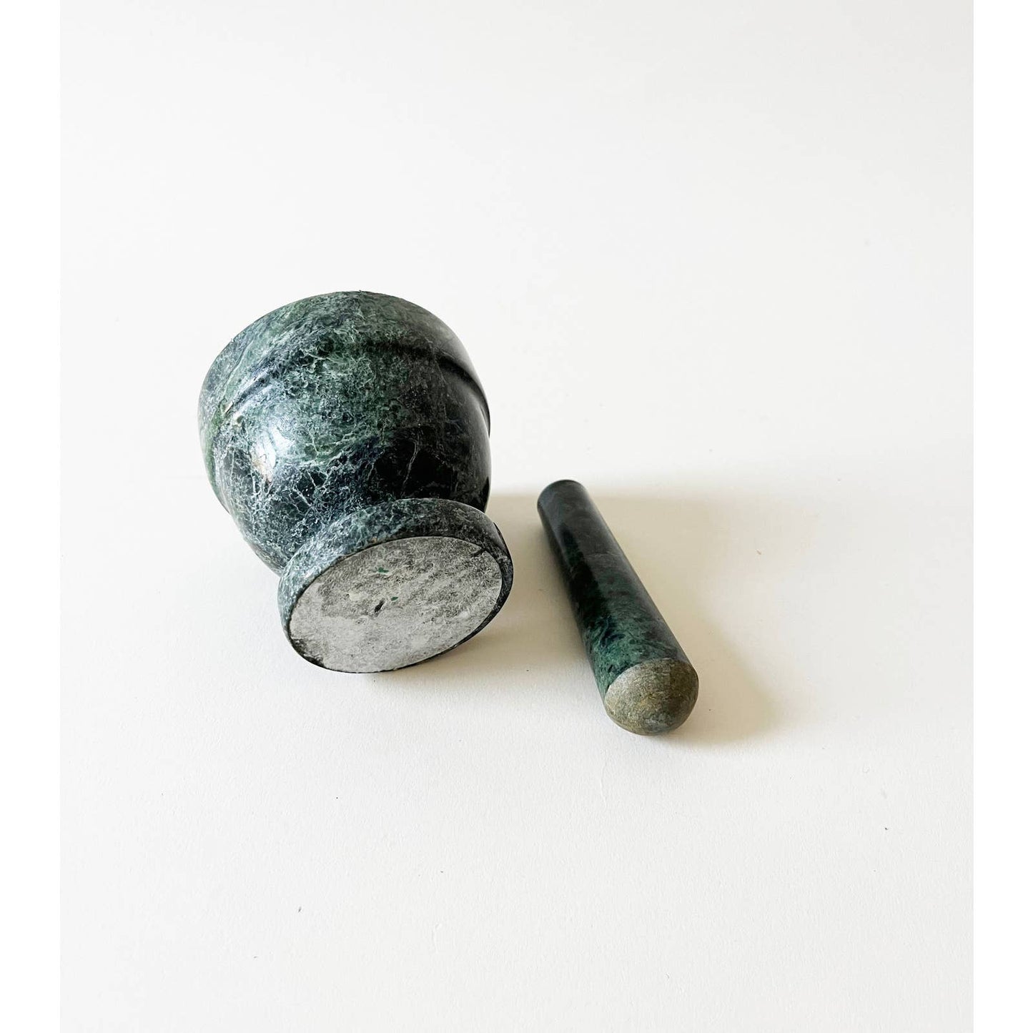 Vintage Green Marble Mortar and Pestle