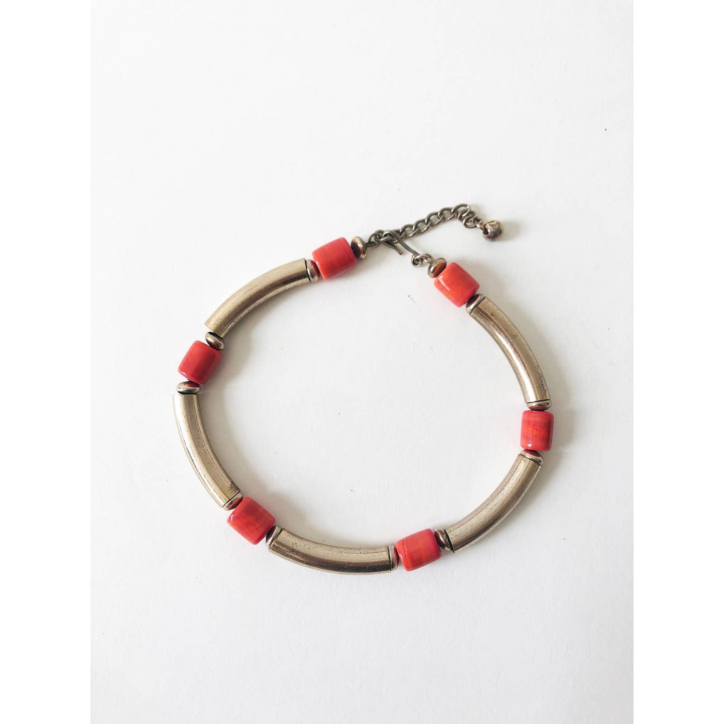 Vintage Chunky Choker Necklace with Brass and Orange Beads