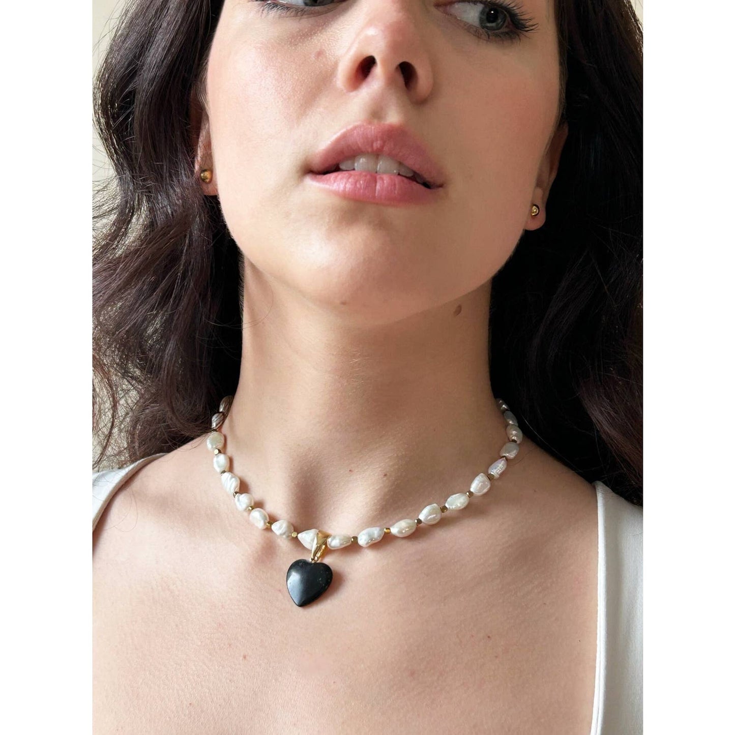 Handmade Large Freshwater Pearl Stone Heart Charm Necklace