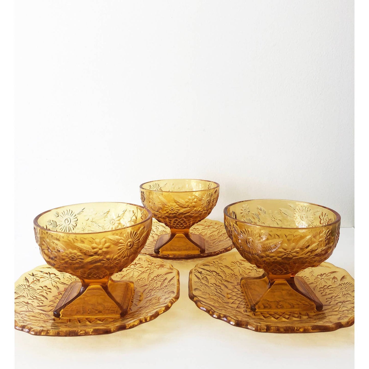 Vintage Amber Glassware Cups and Saucer