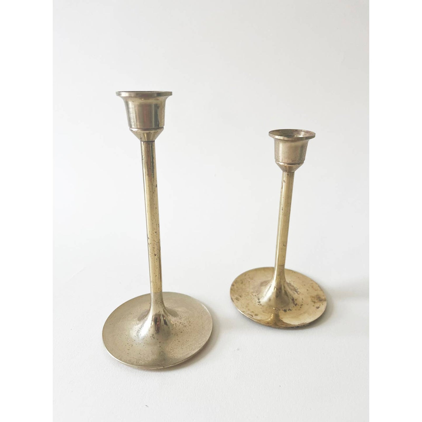 Vintage Brass Candlesticks Two Height Set