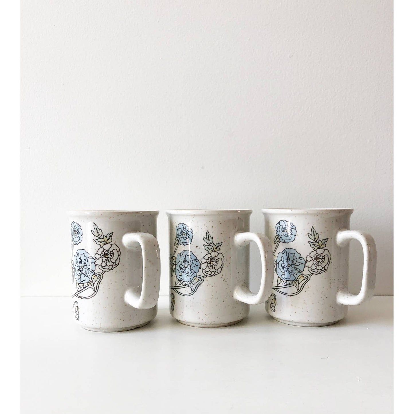 Vintage Eighties Blue Flower Mugs