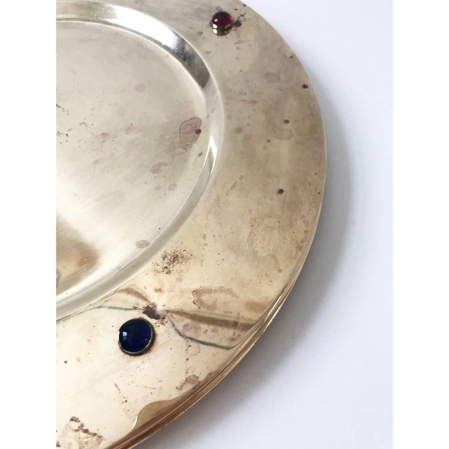 Vintage Brass Gold Round Tray w/ Jewels