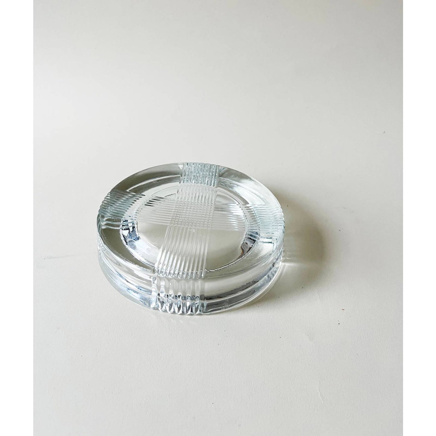 Vintage Glass Circular Ashtray Clear Tray