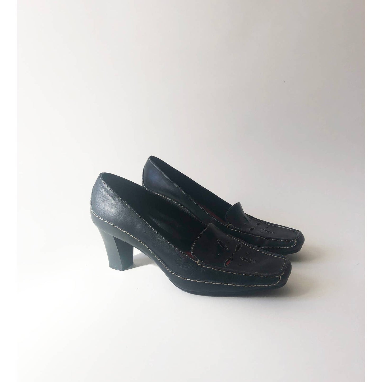 Vintage Black Y2k Boho Heels Square Toe Shoes Size Womens 8