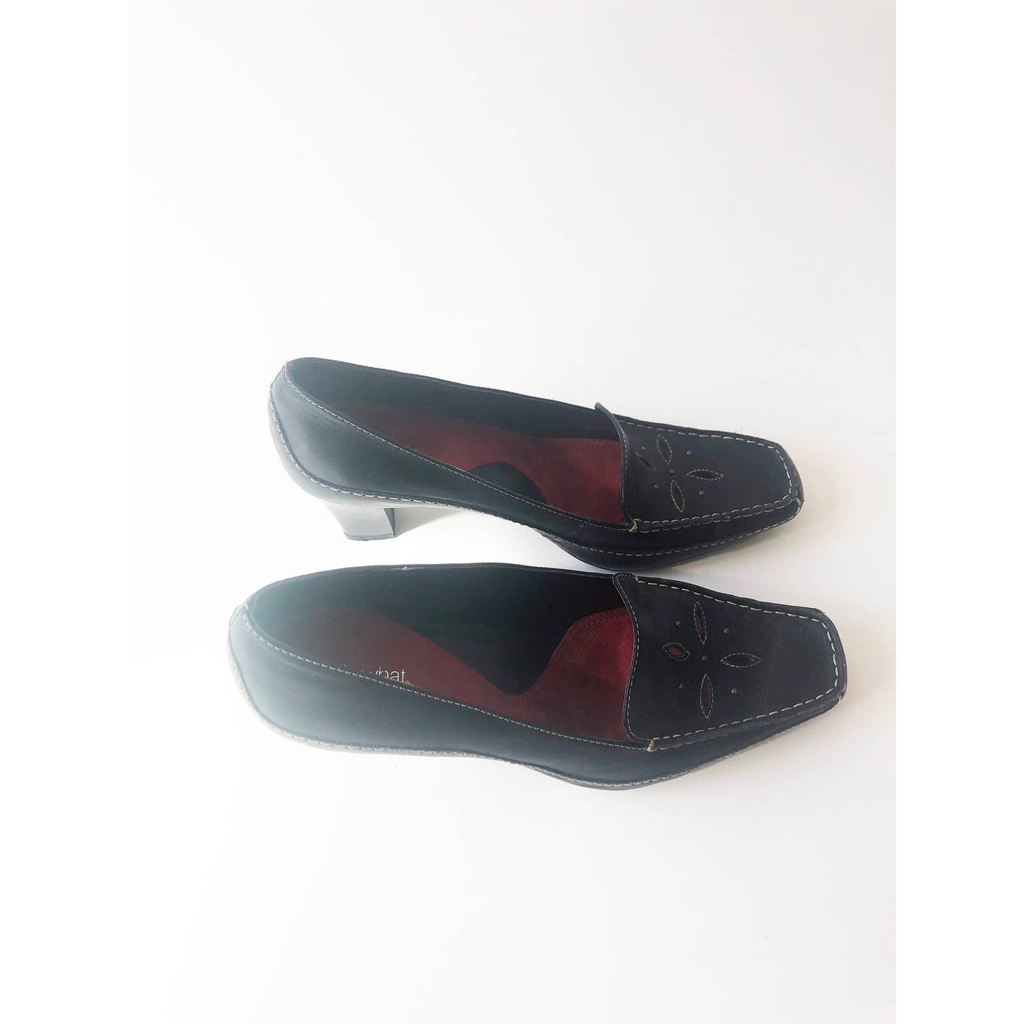 Vintage Black Y2k Boho Heels Square Toe Shoes Size Womens 8