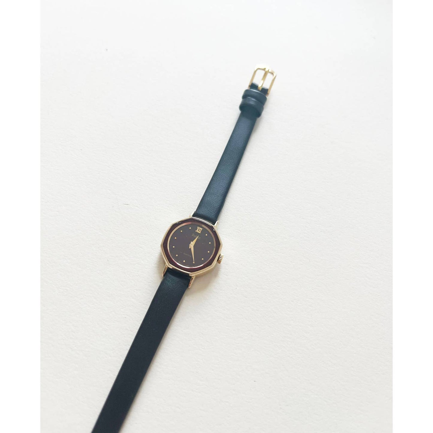 Vintage Maroon Leather Pulsar Watch with Gold