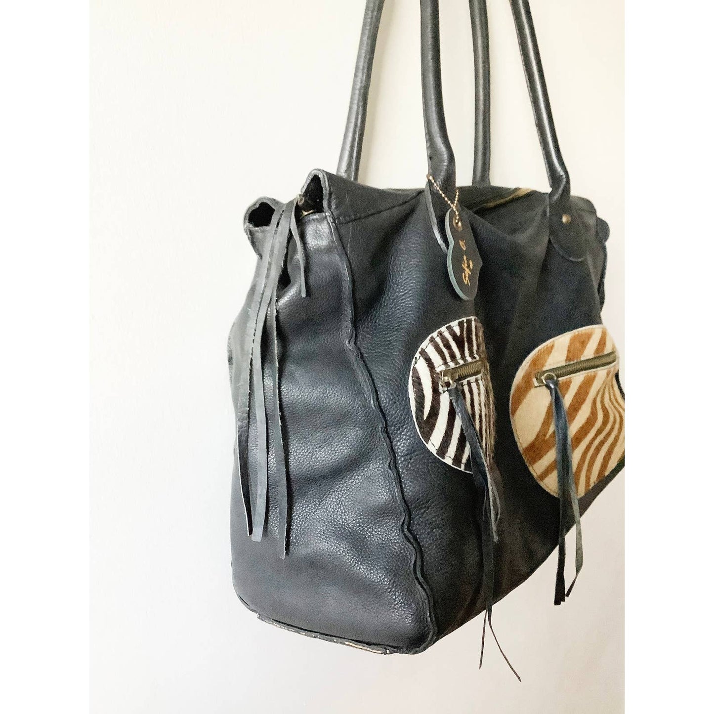 Vintage Black Leather Duffle Bag | Sofia C. Brown Leather Weekender Bag