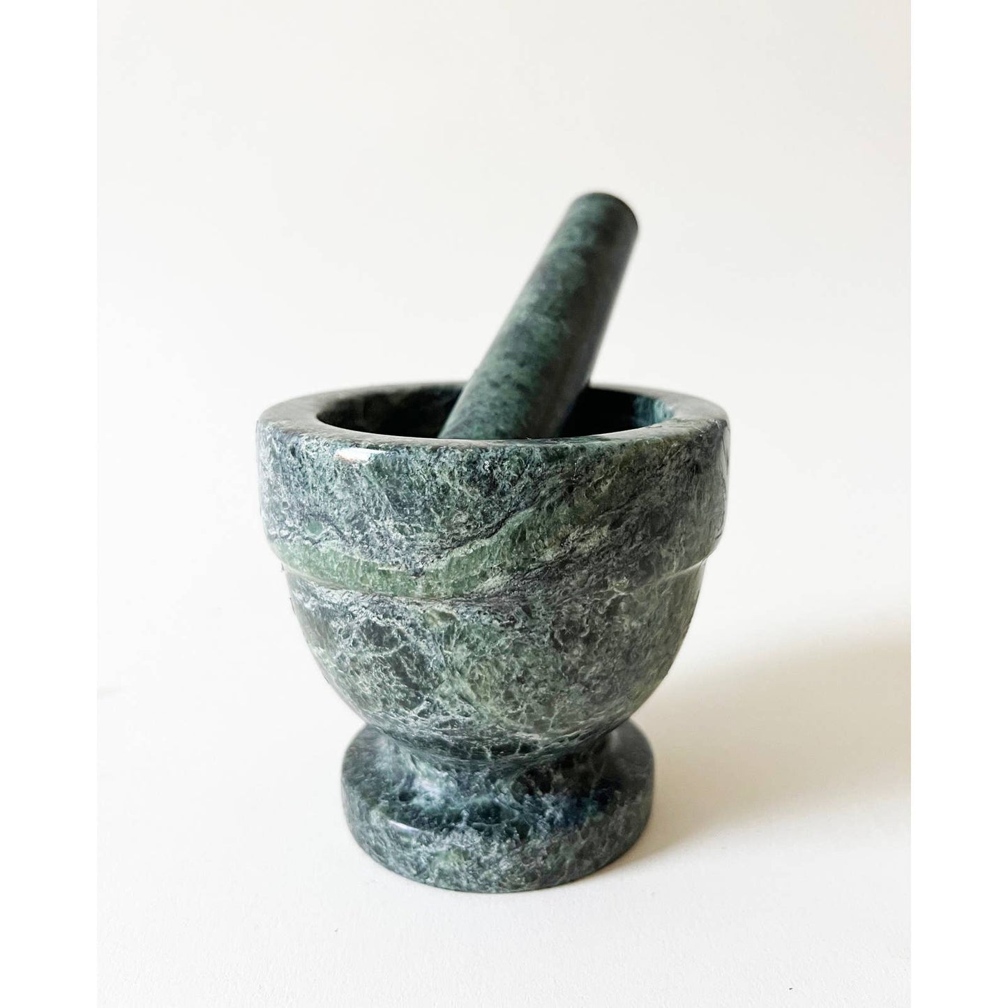 Vintage Green Marble Mortar and Pestle