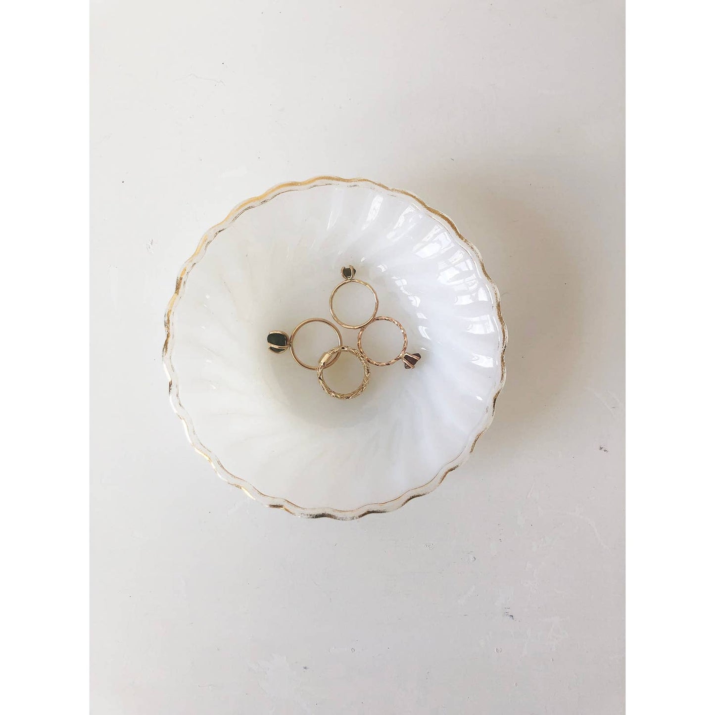 Vintage White Milk Glass Scalloped Shaped Ring Dish