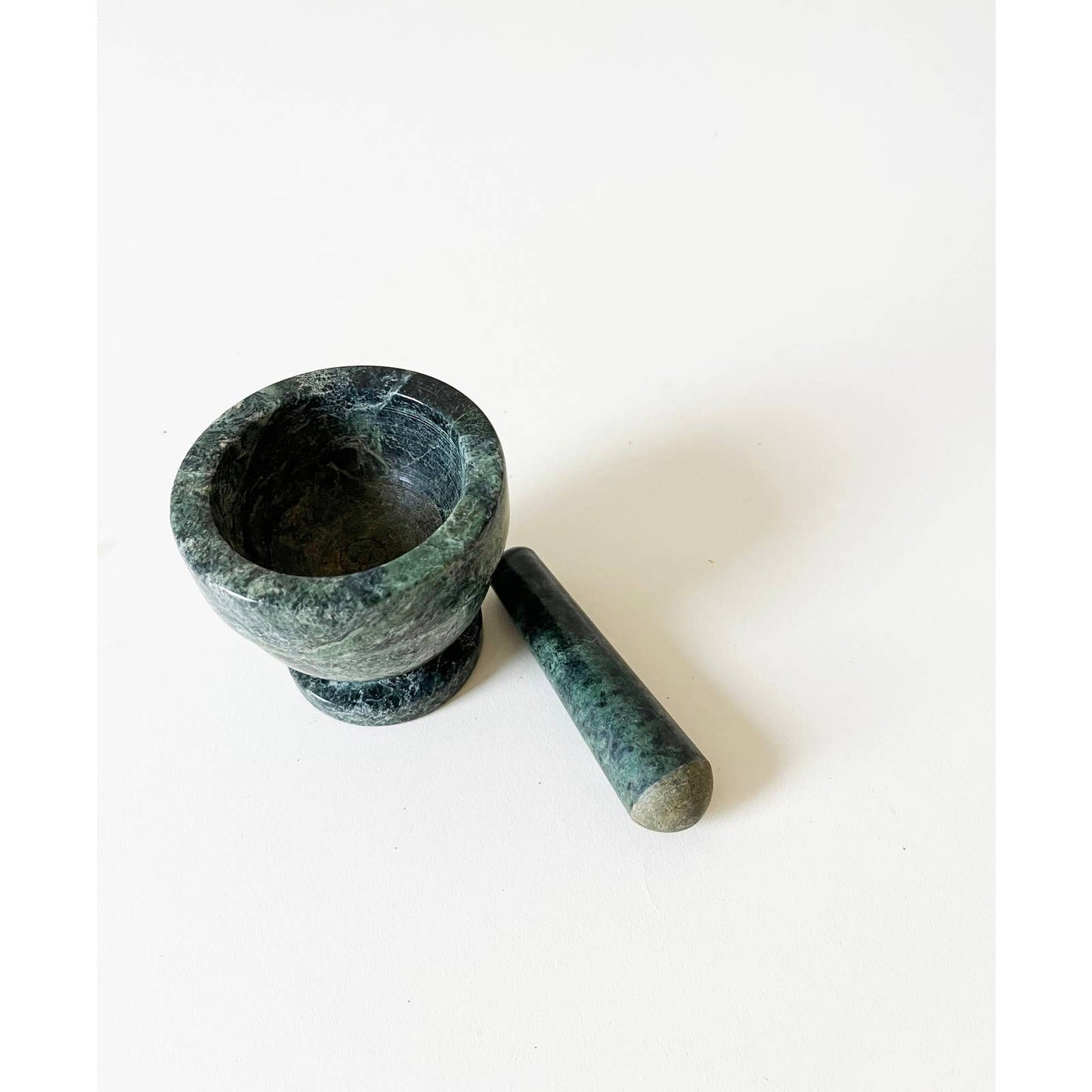 Vintage Green Marble Mortar and Pestle