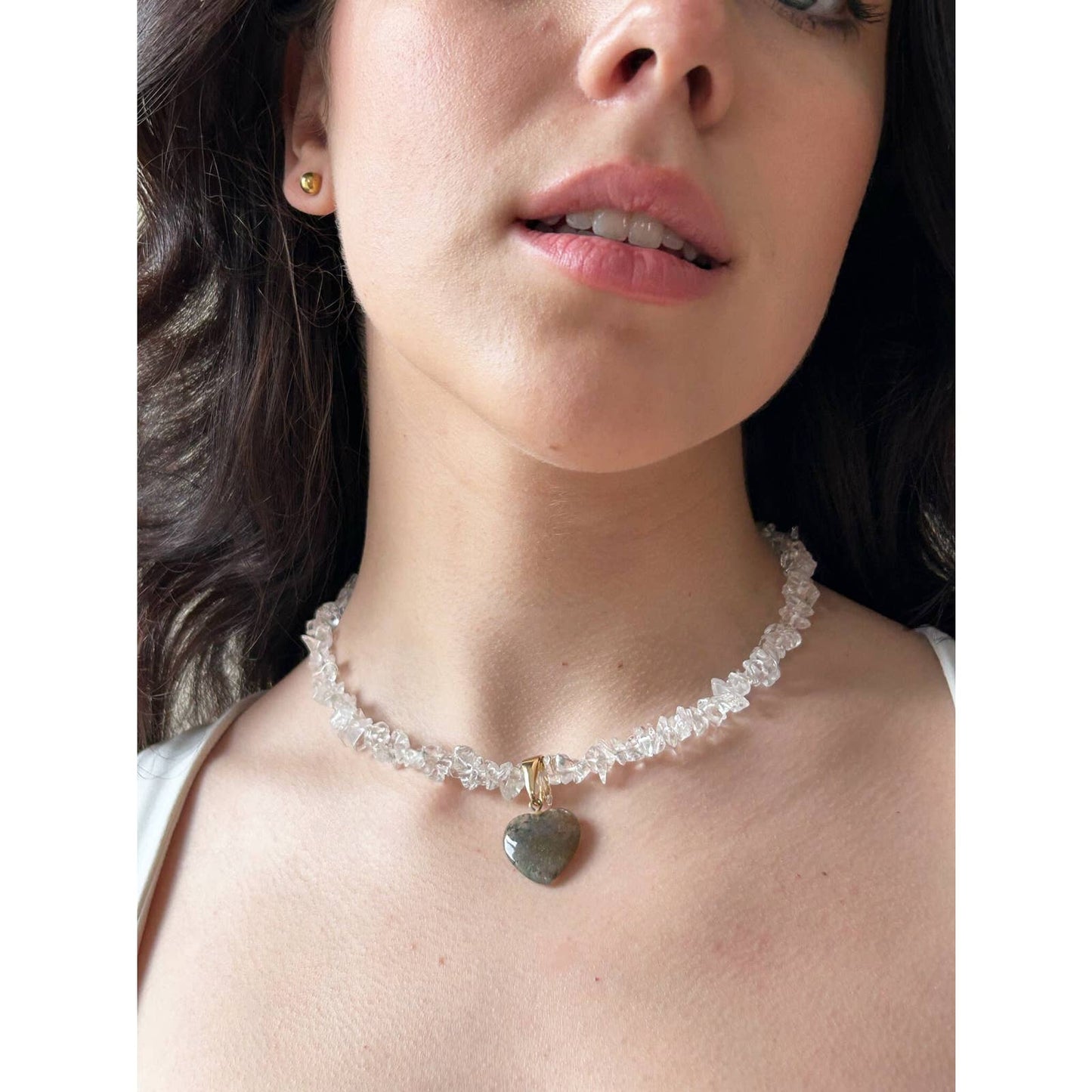 Handmade Quartz Crystal Stone Heart Charm Necklace