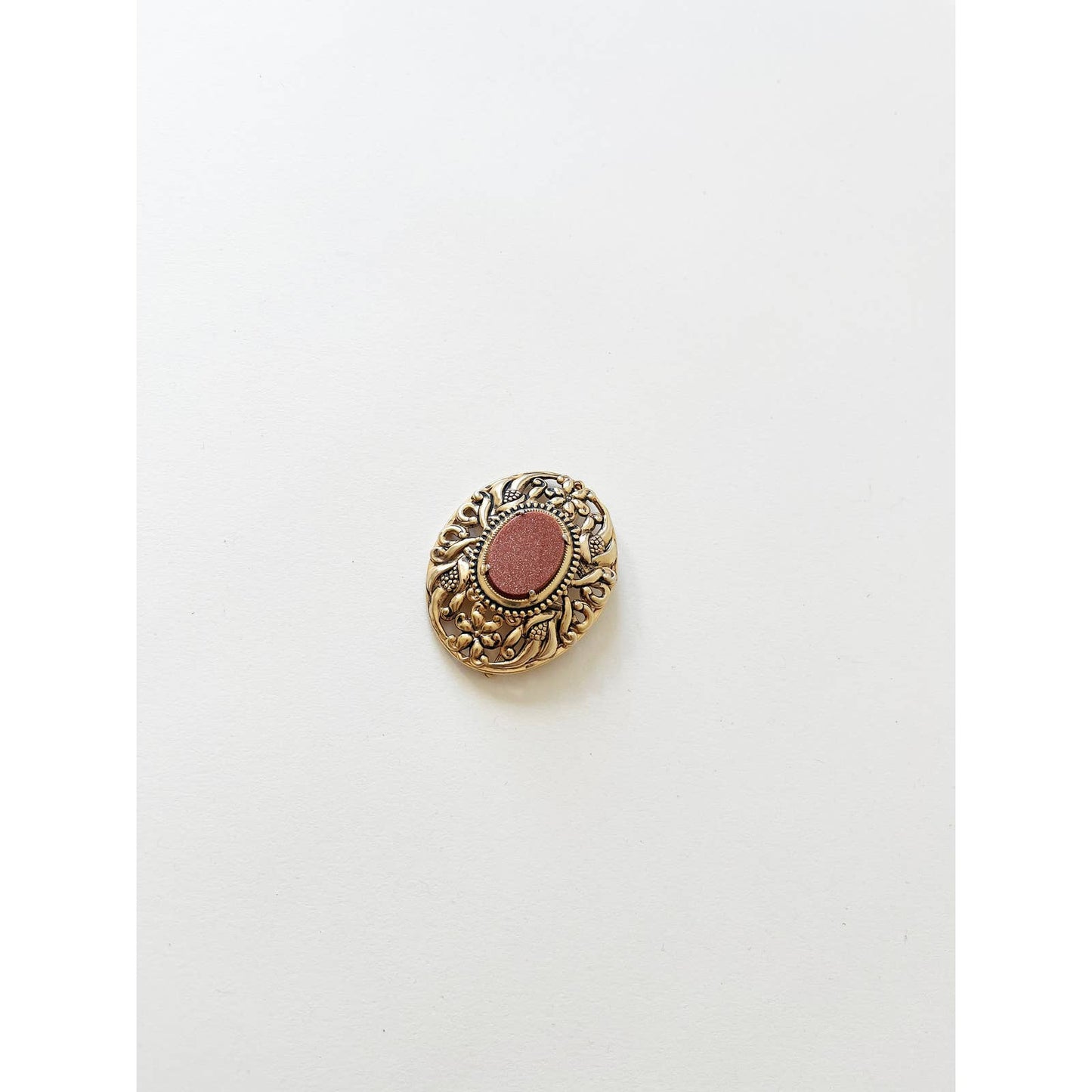 Vintage Large Orange Goldstone Classic Brooch | 90s Gold Jewelry