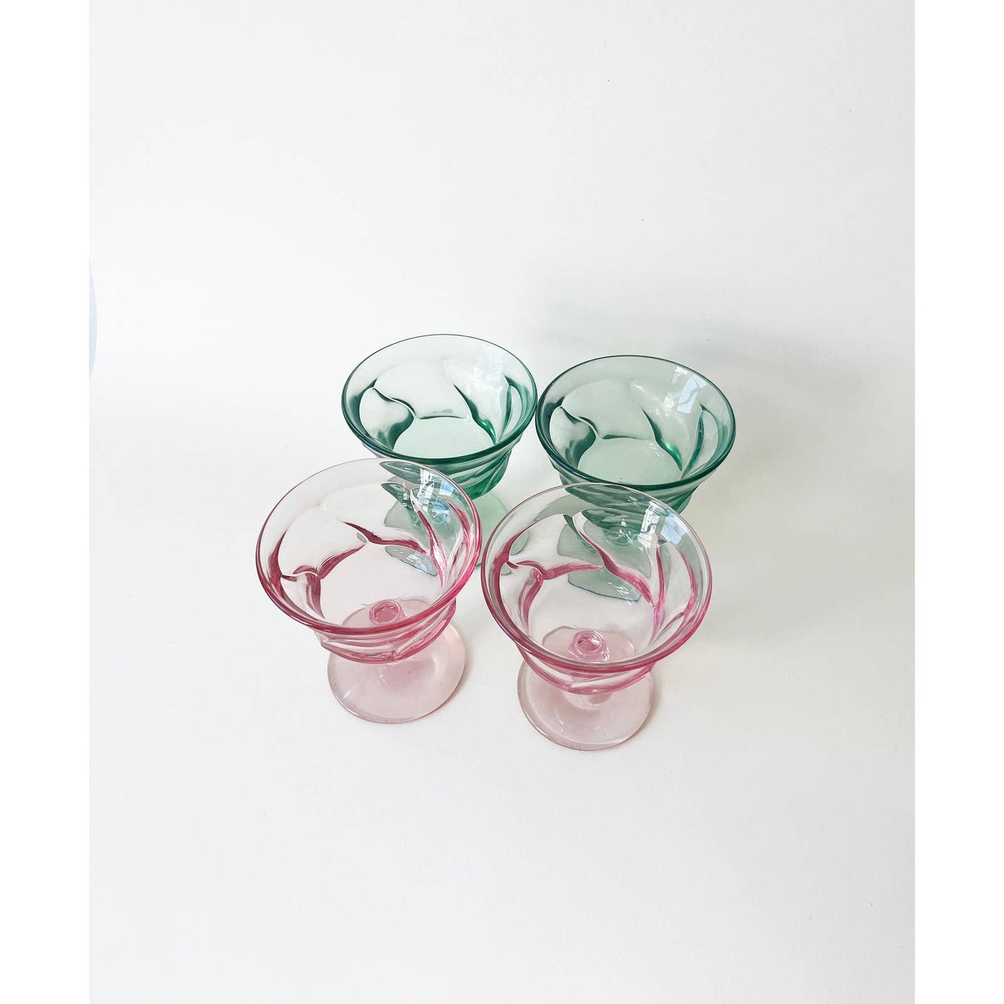 Vintage Pink & Green Impression Cocktail Glasses