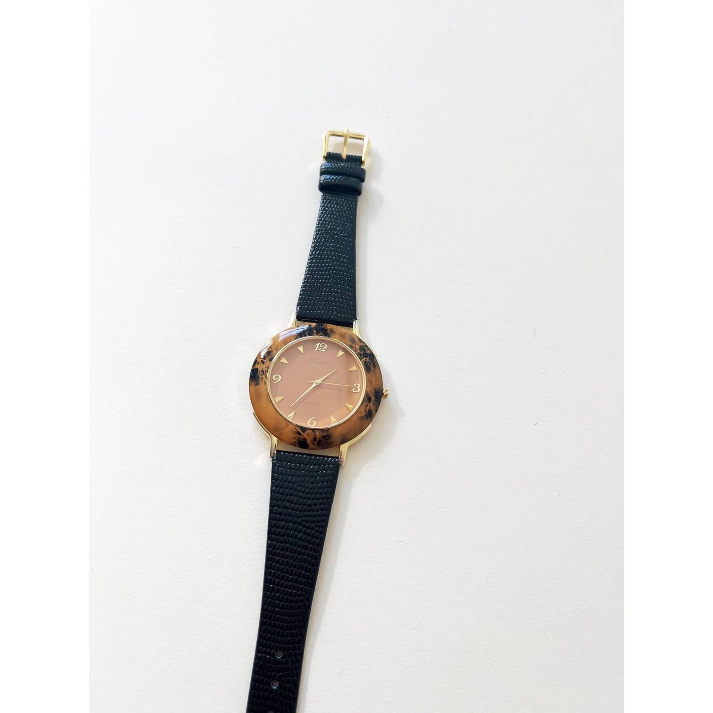 Large Face VintageTortoise Shell Gold Watch