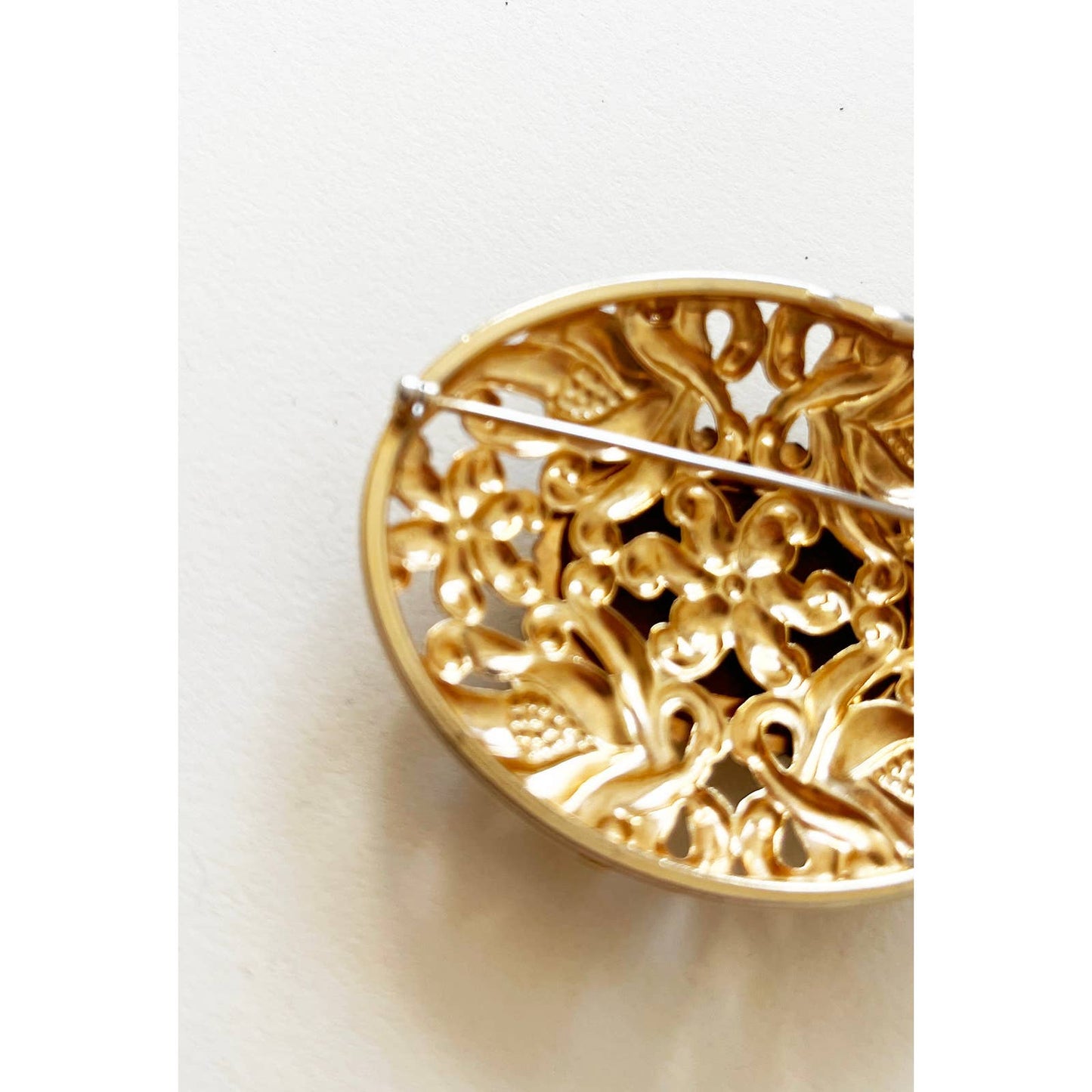 Vintage Large Orange Goldstone Classic Brooch | 90s Gold Jewelry