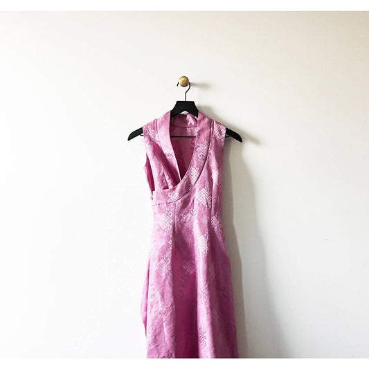 Long Vintage Pink Dress With Asian Details