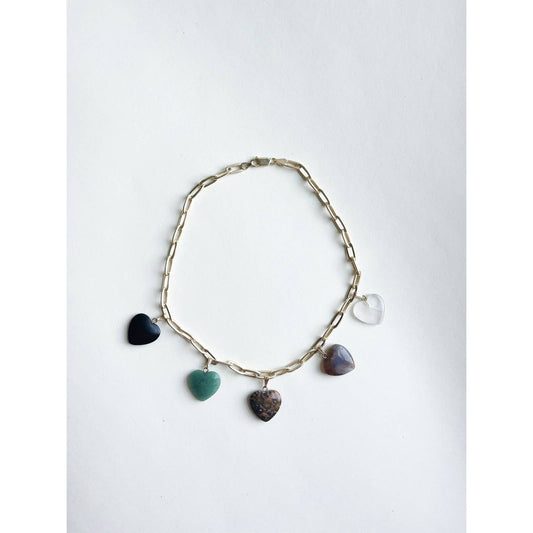 Handmade Heart Charm Necklace - Natural Stones