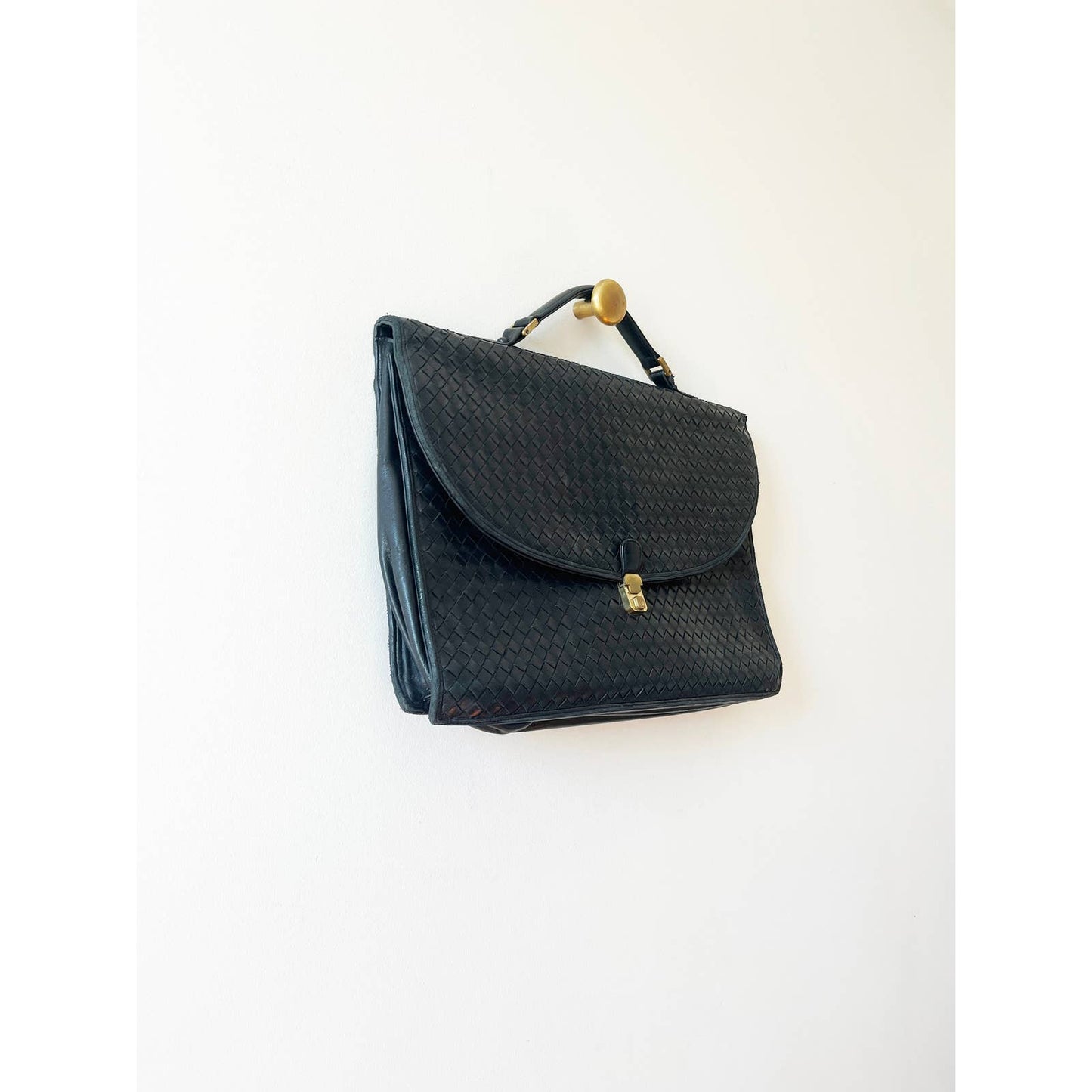 Vintage Black Bottega Veneta Woven Briefcase Bag