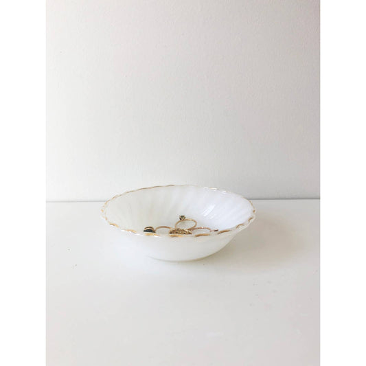Vintage White Milk Glass Scalloped Shaped Ring Dish